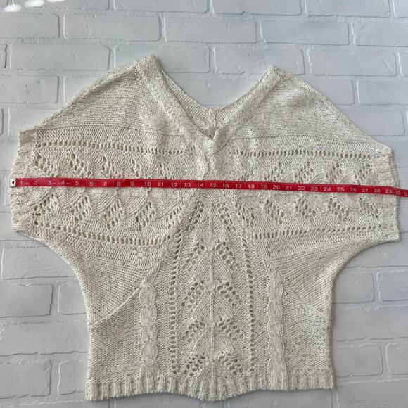 GB Women's Drop Shoulder Bat Wing Cream Sequin Knit Short Sleeve Sweater-L - Picture 6 of 7
